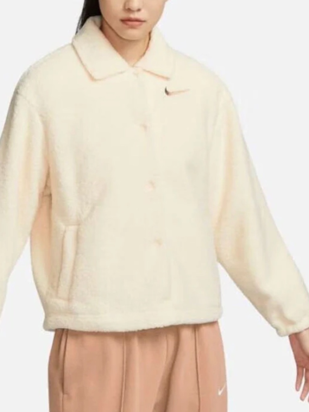 Womens Nike Collared Sherpa Jacket Coconut Milk Size S Like New - Picture 2 of 4